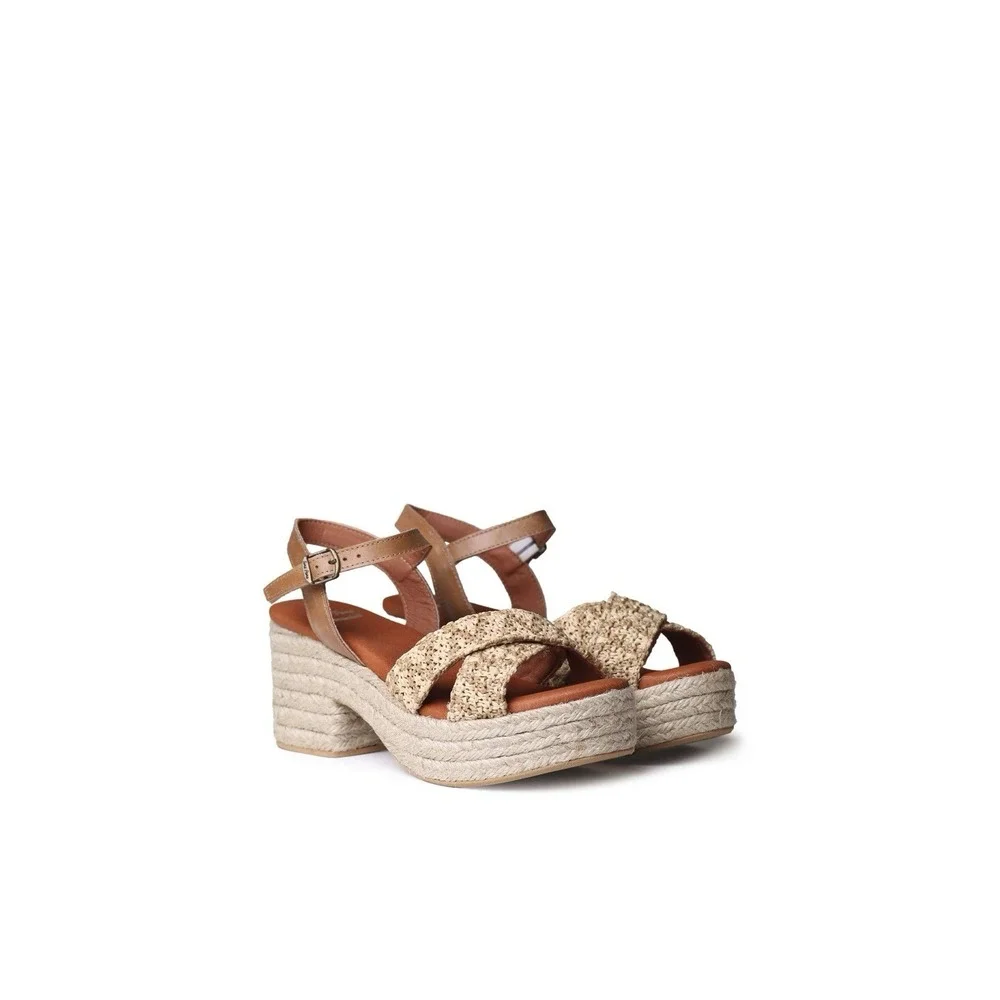 Toni Pons Atenes Platform Block Heel Espadrille Sandal Size 37 Beige Tan NWOT